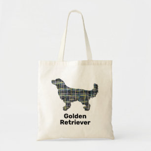 Golden Retriever Dog Silhouette Yellow&Black Grid Tote Bag