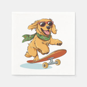 Golden Retriever Dog Skateboarding Napkin