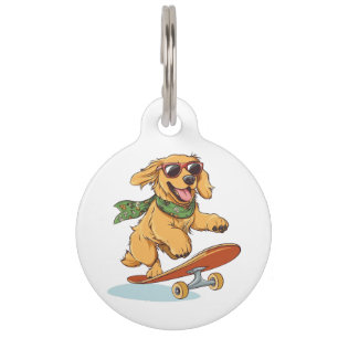 Golden Retriever Dog Skateboarding Pet Tag