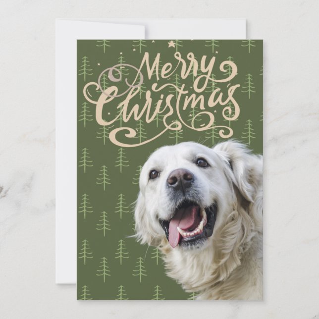 Golden Retriever Dog Smiling Merry Christmas Holiday Card (Front)