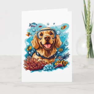 Golden Retriever Dog Snorkelling Coral Reef Card