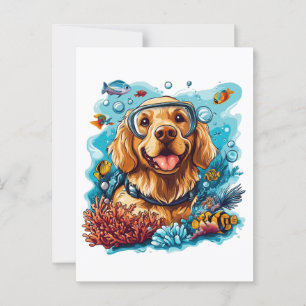 Golden Retriever Dog Snorkelling Coral Reef Postcard