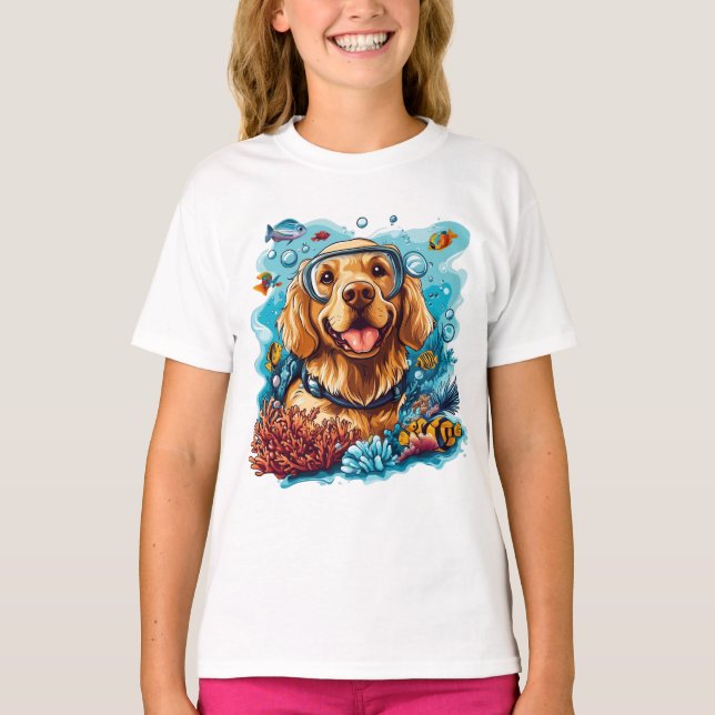 Golden Retriever Dog Snorkelling Coral Reef T-Shirt (Front)