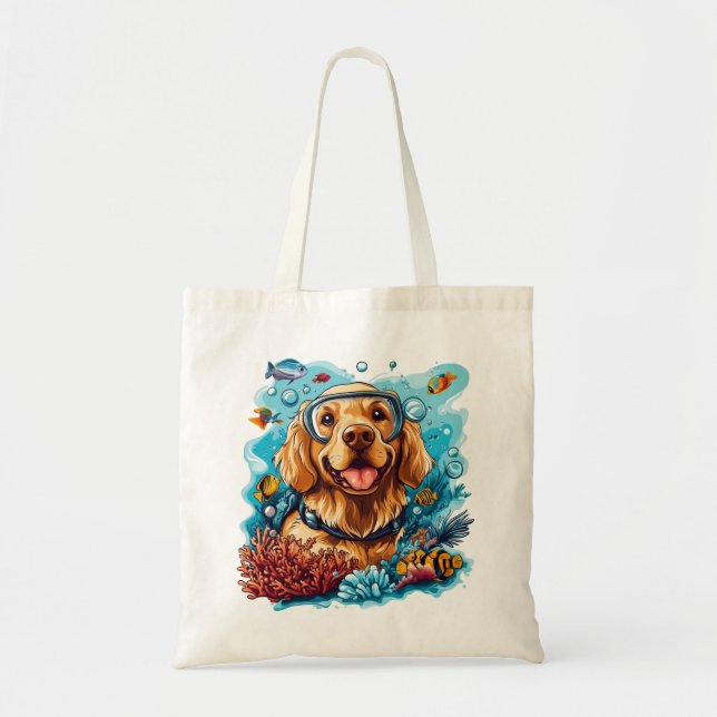 Golden Retriever Dog Snorkelling Coral Reef Tote Bag (Front)