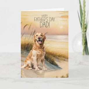 Golden Retriever Dog Sunset Beach Father's Day Holiday Card