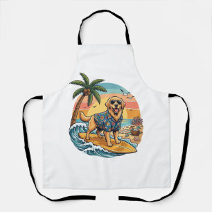 Golden Retriever Dog Surfing Surfboard Sunset Palm Apron