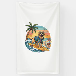 Golden Retriever Dog Surfing Surfboard Sunset Palm Banner