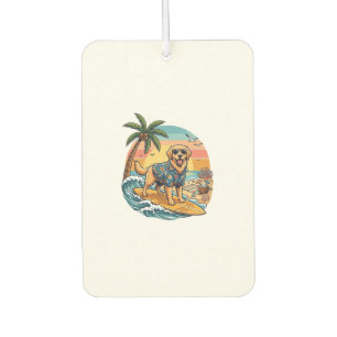 Golden Retriever Dog Surfing Surfboard Sunset Palm Car Air Freshener
