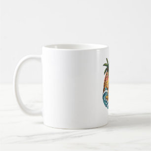 Golden Retriever Dog Surfing Surfboard Sunset Palm Coffee Mug