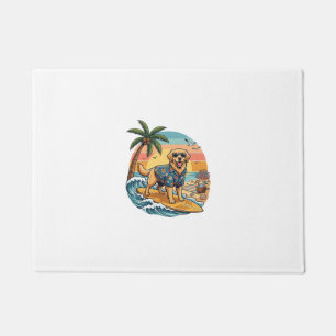 Golden Retriever Dog Surfing Surfboard Sunset Palm Doormat