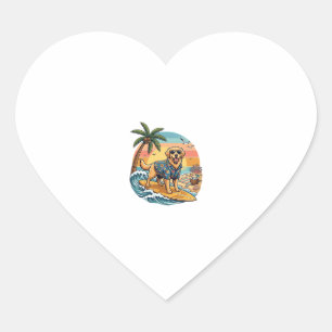 Golden Retriever Dog Surfing Surfboard Sunset Palm Heart Sticker