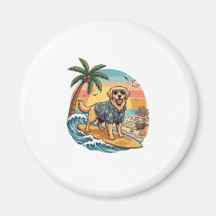 Golden Retriever Dog Surfing Surfboard Sunset Palm Magnet