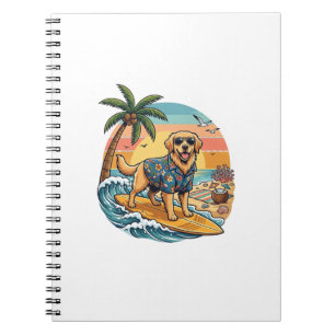 Golden Retriever Dog Surfing Surfboard Sunset Palm Notebook