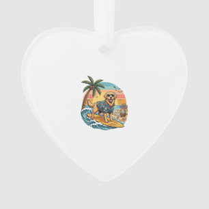 Golden Retriever Dog Surfing Surfboard Sunset Palm Ornament