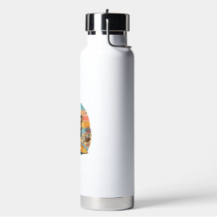 Golden Retriever Dog Surfing Surfboard Sunset Palm Water Bottle