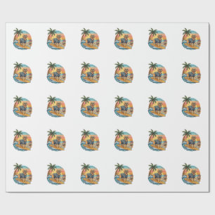 Golden Retriever Dog Surfing Surfboard Sunset Palm Wrapping Paper