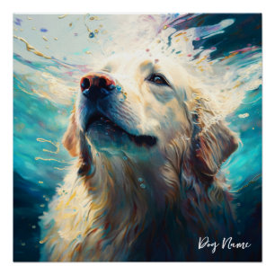 Golden Retriever dog swimming in water 005 Poster