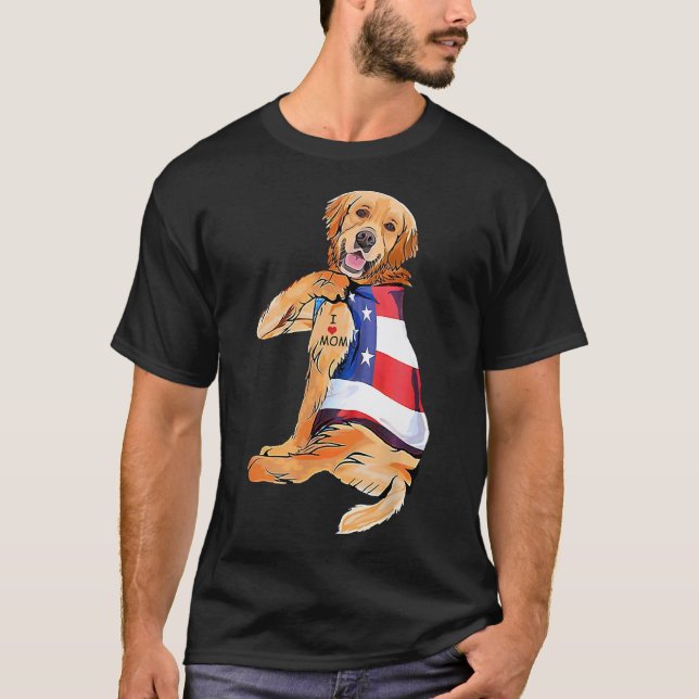Golden Retriever Dog Tattoo I Love Mom T-Shirt (Front)