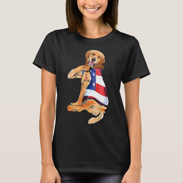 Golden Retriever Dog Tattoo I Love Mum T-Shirt (Front)