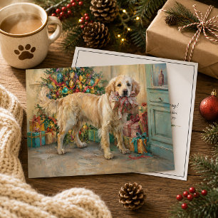 Golden Retriever Dog Tree Presents Christmas  Holiday Card
