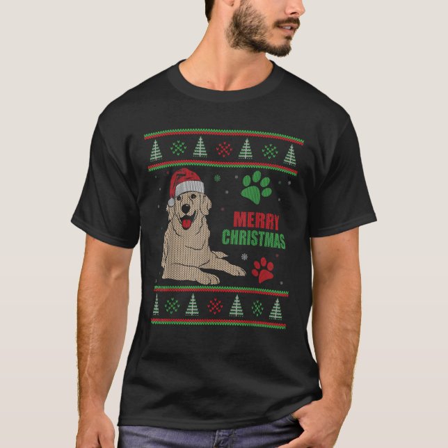 Golden Retriever Dog Ugly Christmas Style Light or T-Shirt (Front)