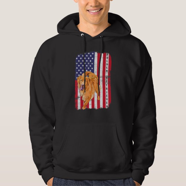 Golden Retriever Dog US Flag Happy July 4th Americ Hoodie (Front)