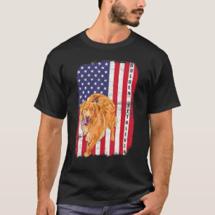 Golden Retriever Dog US Flag Happy July 4th Americ T-Shirt