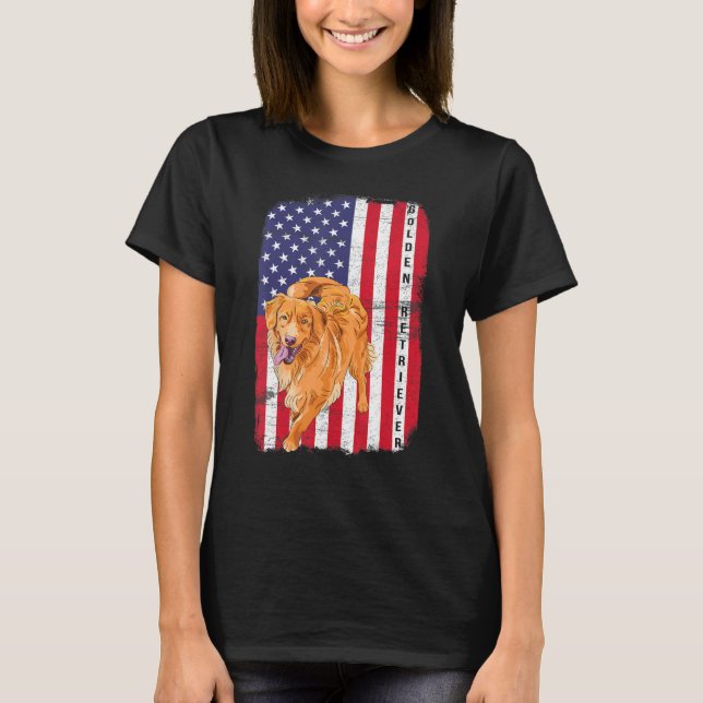 Golden Retriever Dog US Flag Happy July 4th Americ T-Shirt (Front)