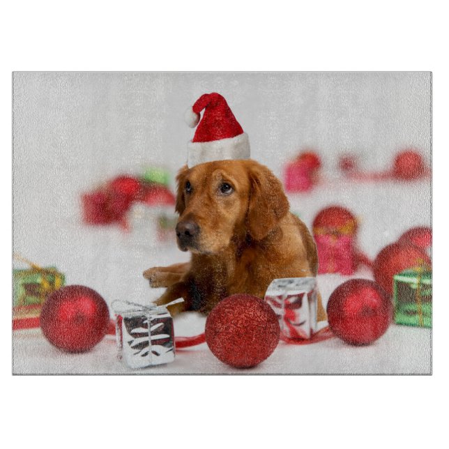 Golden Retriever Dog W Red Santa Hat Christmas Cutting Board (Front)