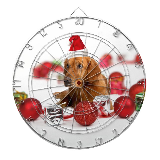 Golden Retriever Dog W Red Santa Hat Christmas Dartboard (Front)