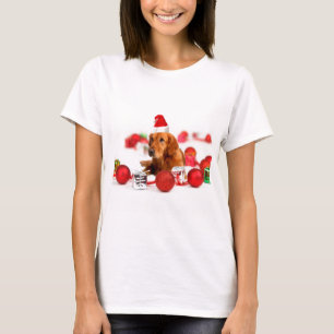 Golden Retriever Dog W Red Santa Hat Christmas T-Shirt