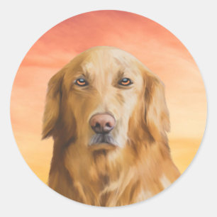 Golden Retriever Dog Water Colour Art Oil Painting Classic Round Sticker