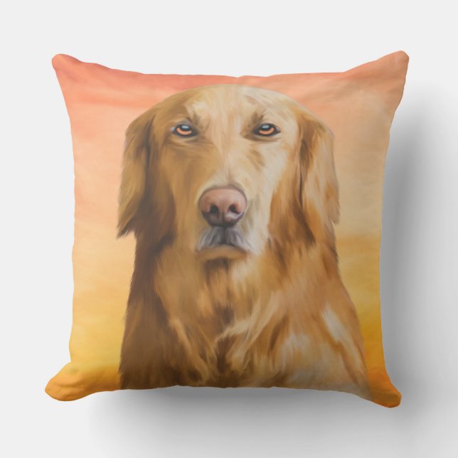 Golden Retriever Dog Water Colour Art Oil Painting Cushion (Front)