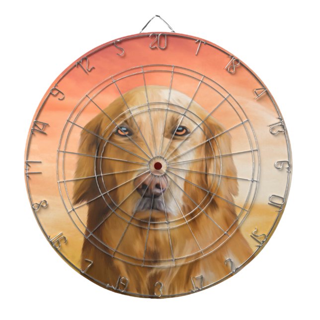 Golden Retriever Dog Water Colour Art Oil Painting Dartboard (Front)