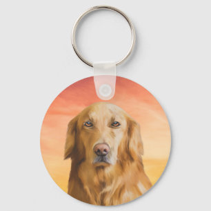 Golden Retriever Dog Water Colour Art Oil Painting Key Ring