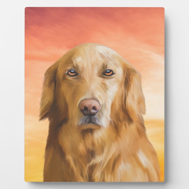 Golden Retriever Dog Water Colour Art Oil Painting Plaque (Front)