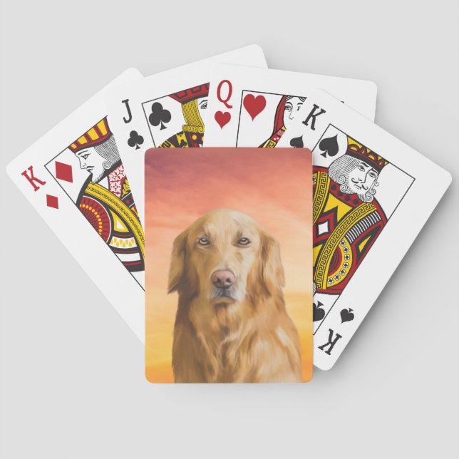 Golden Retriever Dog Water Colour Art Oil Painting Playing Cards (Back)