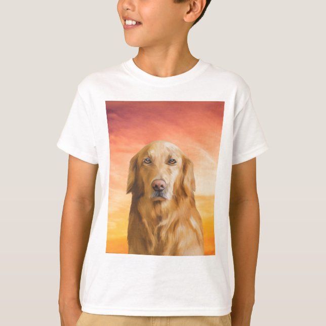 Golden Retriever Dog Water Colour Art Oil Painting T-Shirt (Front)