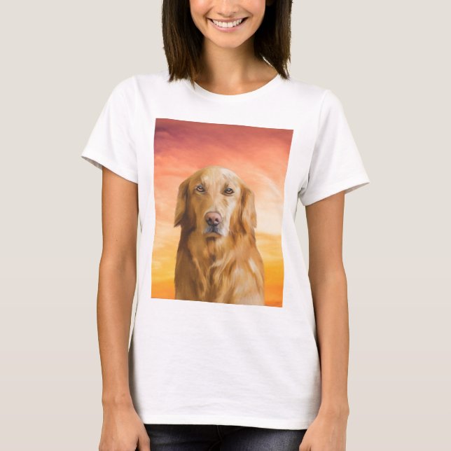 Golden Retriever Dog Water Colour Art Oil Painting T-Shirt (Front)