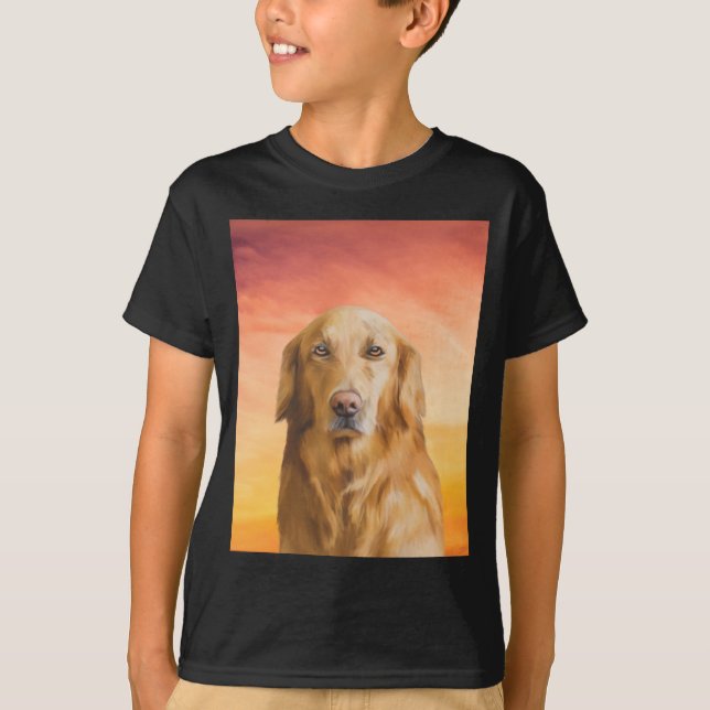 Golden Retriever Dog Water Colour Art Oil Painting T-Shirt (Front)