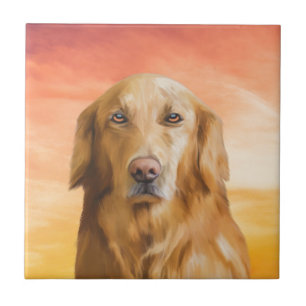 Golden Retriever Dog Water Colour Art Oil Painting Tile