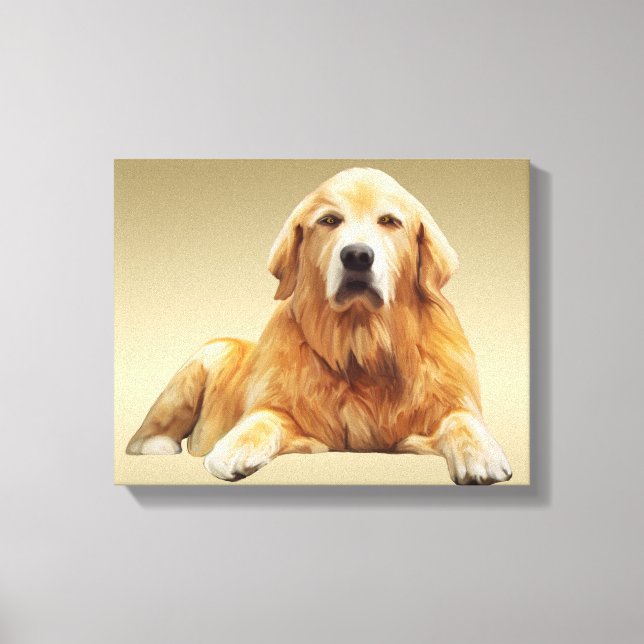 Golden retriever Dog Water Colour Art Painting Canvas Print (Front)