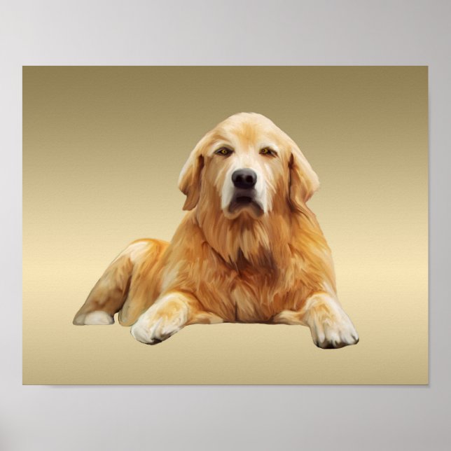 Golden retriever Dog Water Colour Art Painting Poster (Front)