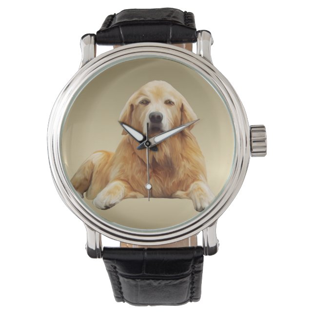 Golden retriever Dog Water Colour Art Painting Watch (Front)