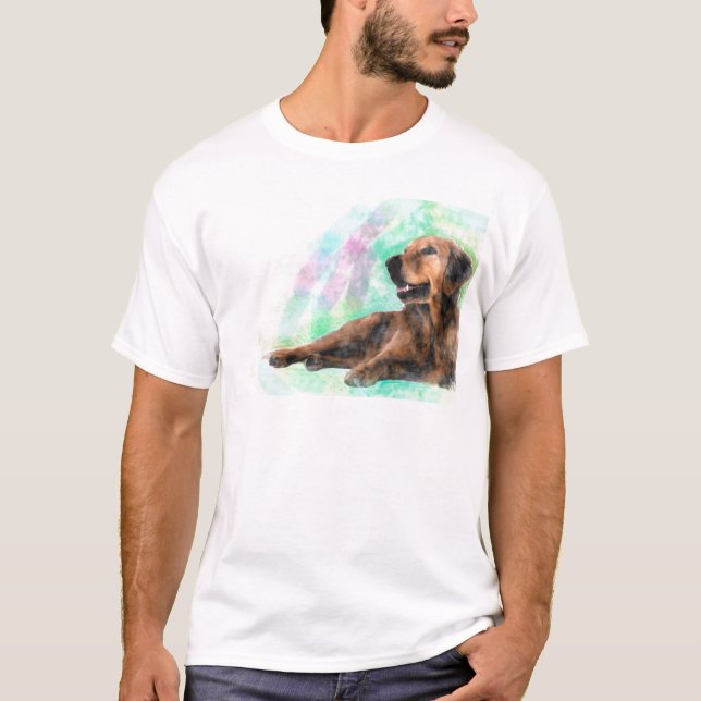 Golden Retriever Dog Water Colour Painting T-Shirt (Front)