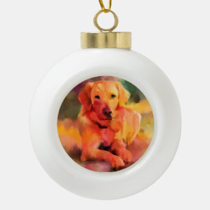 Golden Retriever Dog Watercolor Art Ceramic Ball Christmas Ornament