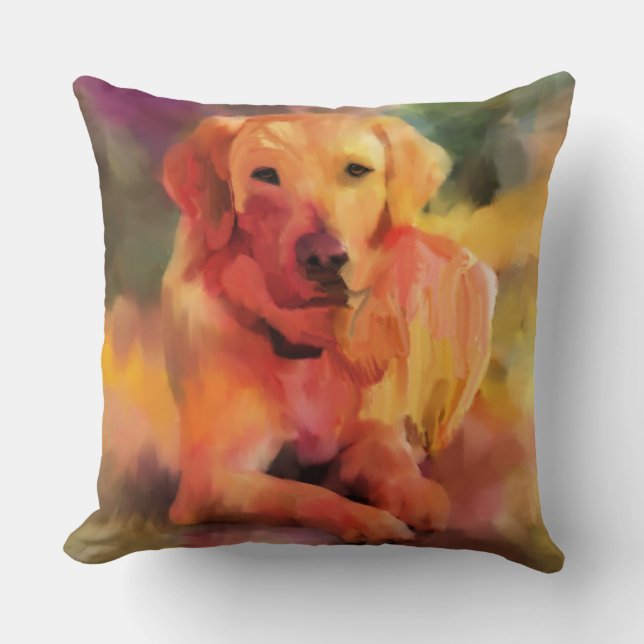 Golden Retriever Dog Watercolor Art Cushion (Front)