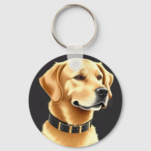 Golden Retriever Dog Wearing a Leather Collar Key Ring