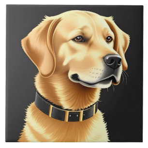 Golden Retriever Dog Wearing a Leather Collar Tile