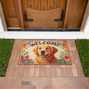 Golden Retriever Dog Welcome Colourful Border Doormat